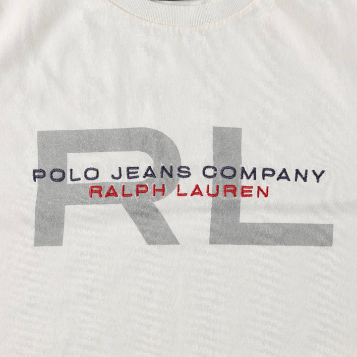 Ralph Lauren Polo Jeans Company short-sleeved printed T-shirt, men's size L cotton white type Vintage Second Hand