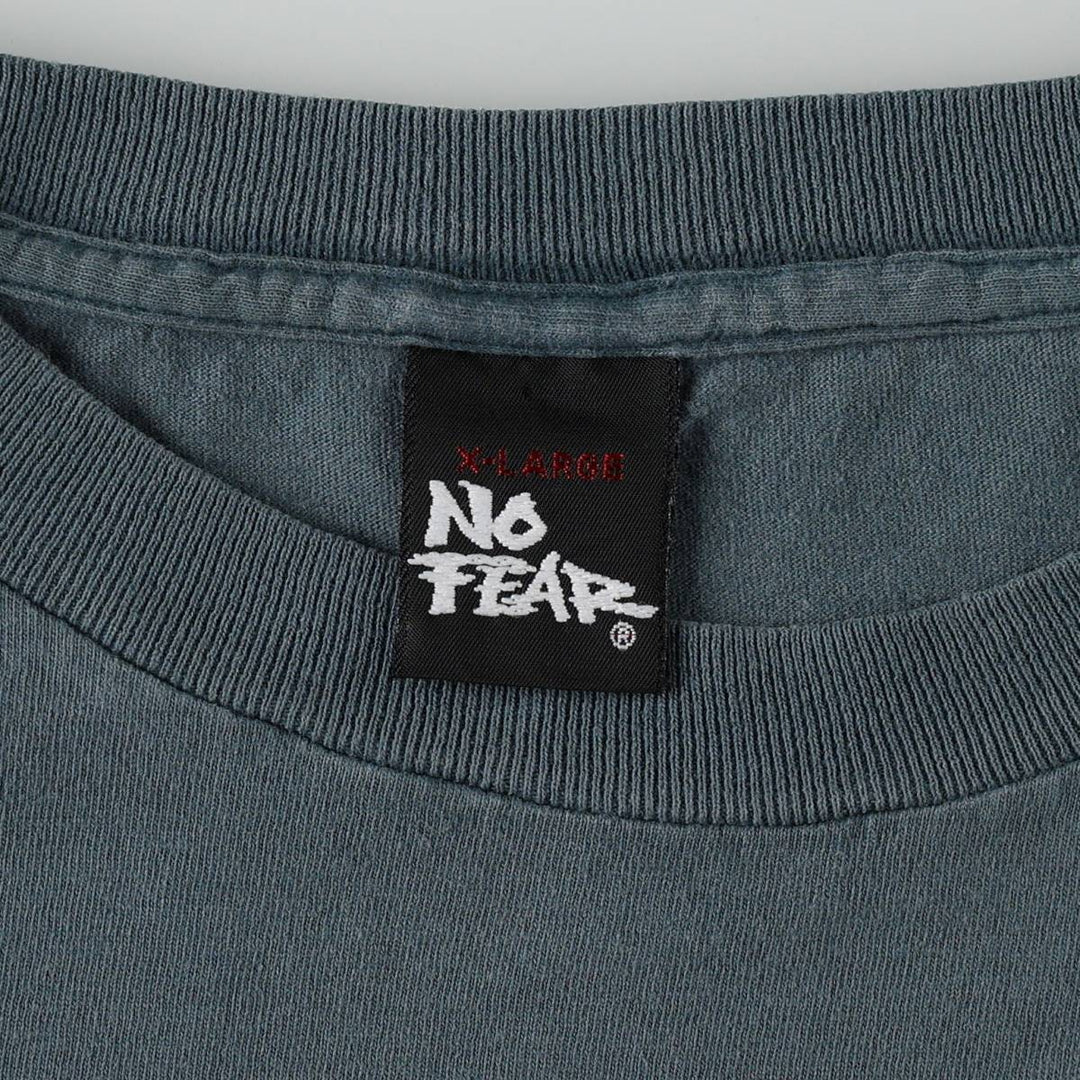 90'S NO FEAR Short-Sleeve Logo T-Shirt, Made in USA, Men's XL (approx.), Vintage cotton Khaki type Vintage Second Hand