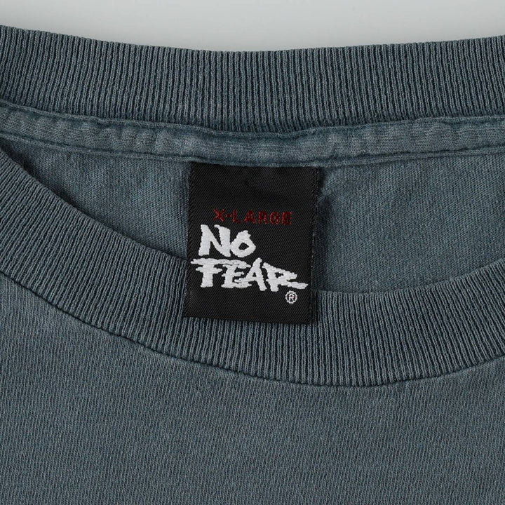 90'S NO FEAR Short-Sleeve Logo T-Shirt, Made in USA, Men's XL (approx.), Vintage cotton Khaki type Vintage Second Hand