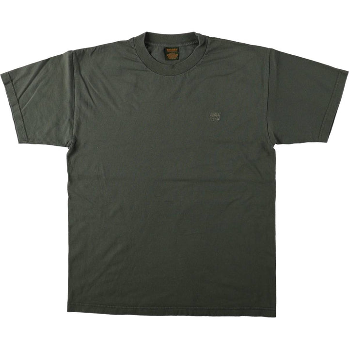 90'S Timberland Short-Sleeve T-Shirt with One-Point Logo, Made in USA, Men's Size L (Equivalent), Vintage cotton Khaki type Vintage Second Hand