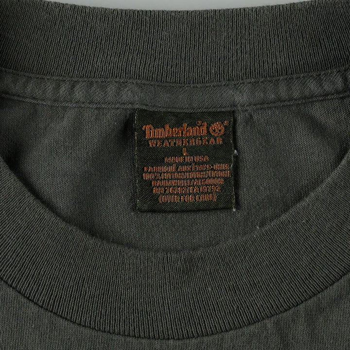 90'S Timberland Short-Sleeve T-Shirt with One-Point Logo, Made in USA, Men's Size L (Equivalent), Vintage cotton Khaki type Vintage Second Hand