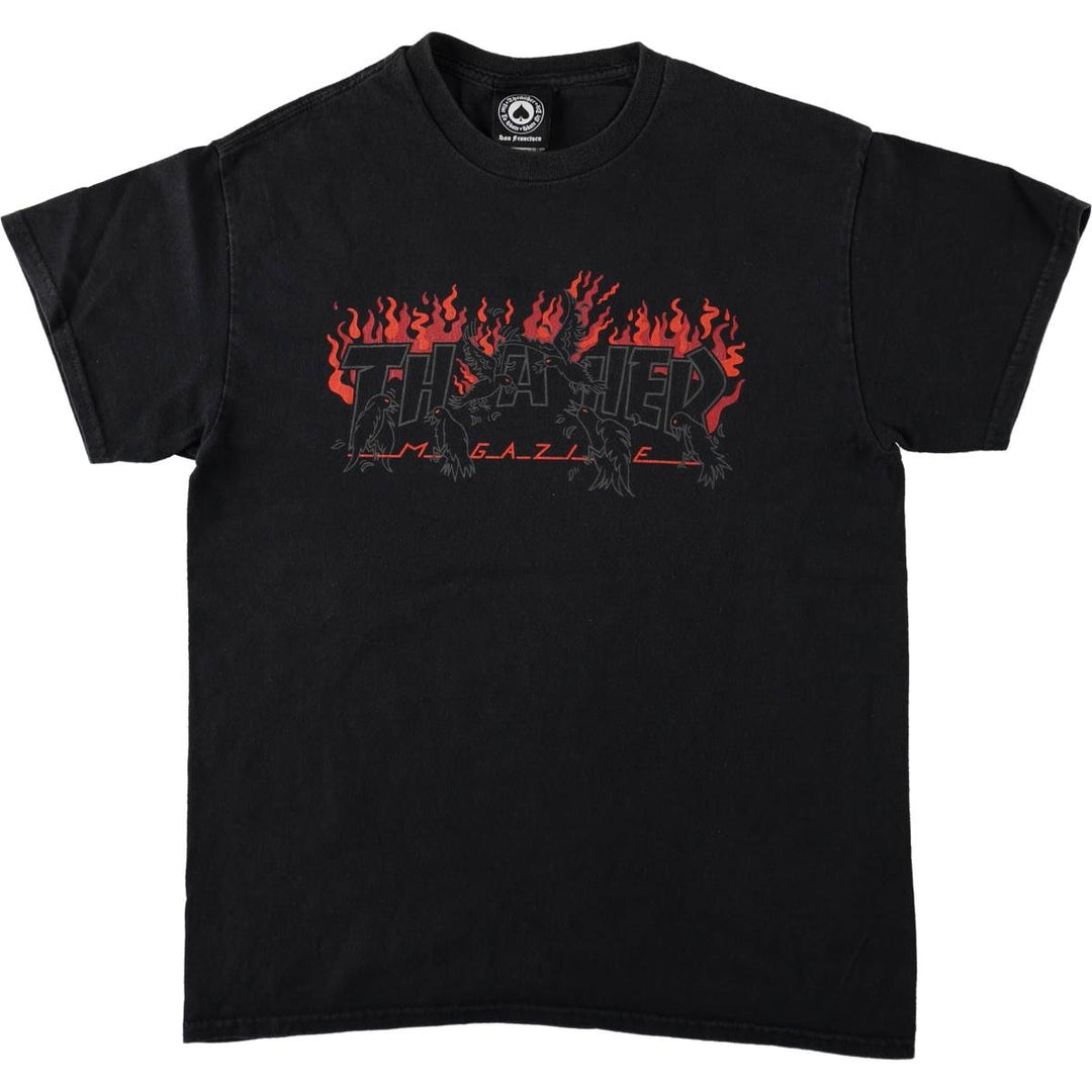 Thrasher Fire Pattern Surf Skate T-Shirt, Men's M cotton black type Vintage Second Hand
