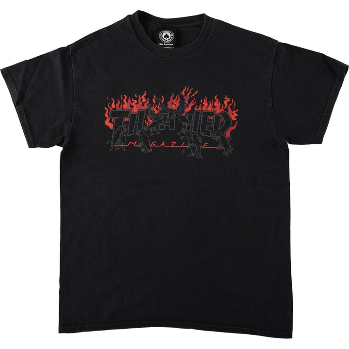 Thrasher Fire Pattern Surf Skate T-Shirt, Men's M cotton black type Vintage Second Hand