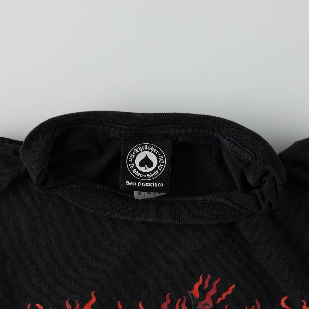 Thrasher Fire Pattern Surf Skate T-Shirt, Men's M cotton black type Vintage Second Hand