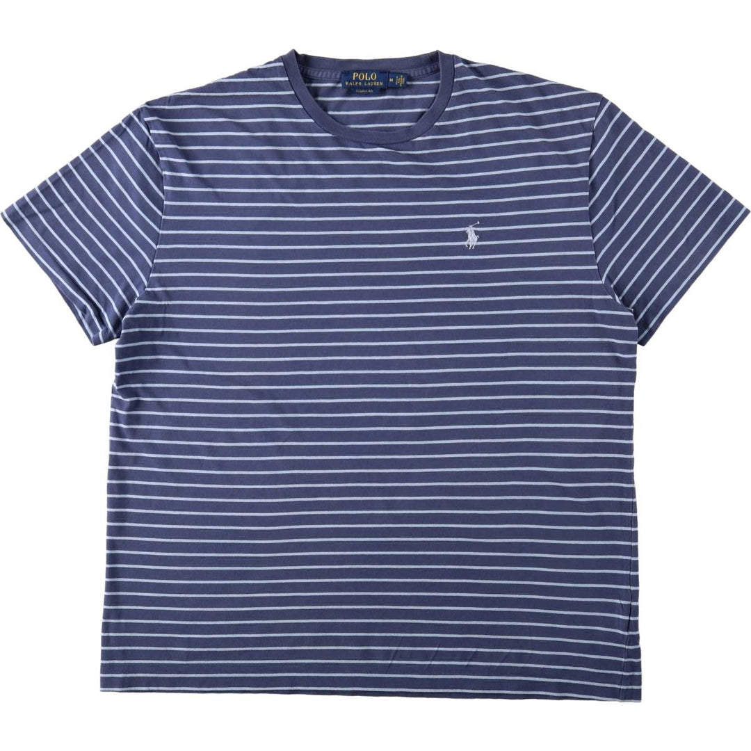 Ralph Lauren POLO RALPH LAUREN CLASSIC FIT short sleeve striped T-shirt, men's size M cotton blue type Vintage Second Hand