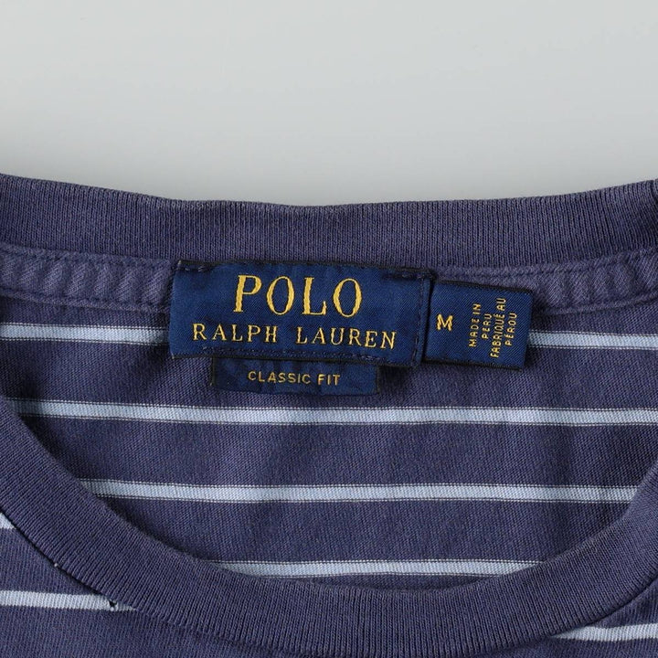 Ralph Lauren POLO RALPH LAUREN CLASSIC FIT short sleeve striped T-shirt, men's size M cotton blue type Vintage Second Hand