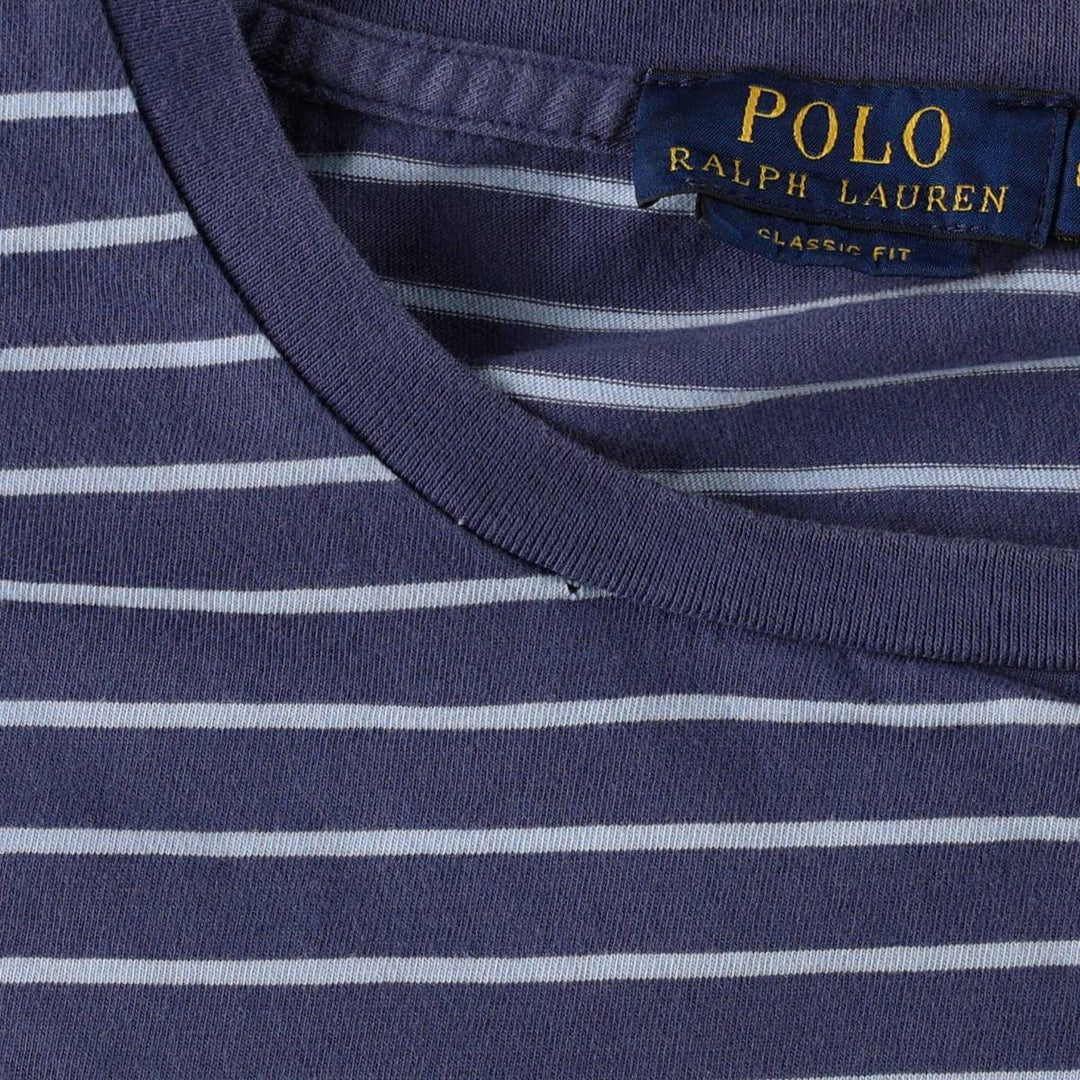 Ralph Lauren POLO RALPH LAUREN CLASSIC FIT short sleeve striped T-shirt, men's size M cotton blue type Vintage Second Hand