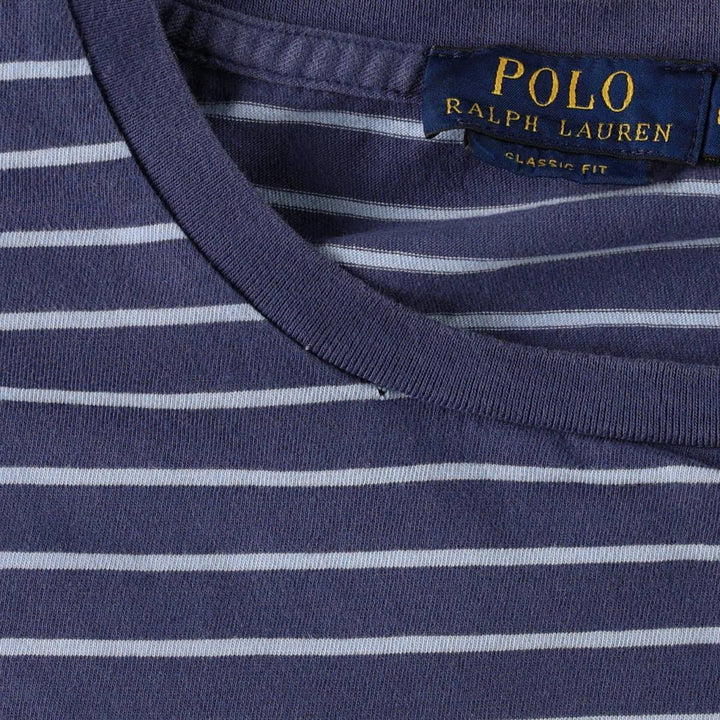 Ralph Lauren POLO RALPH LAUREN CLASSIC FIT short sleeve striped T-shirt, men's size M cotton blue type Vintage Second Hand