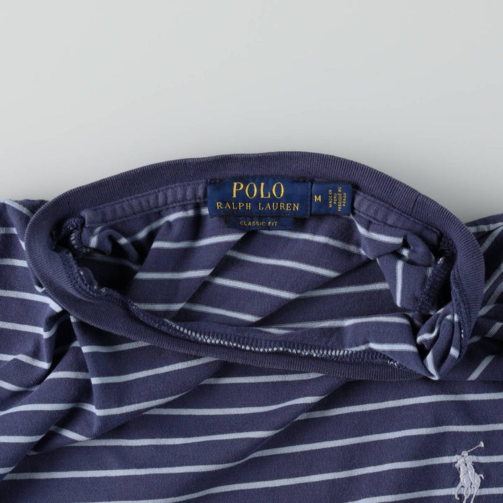 Ralph Lauren POLO RALPH LAUREN CLASSIC FIT short sleeve striped T-shirt, men's size M cotton blue type Vintage Second Hand
