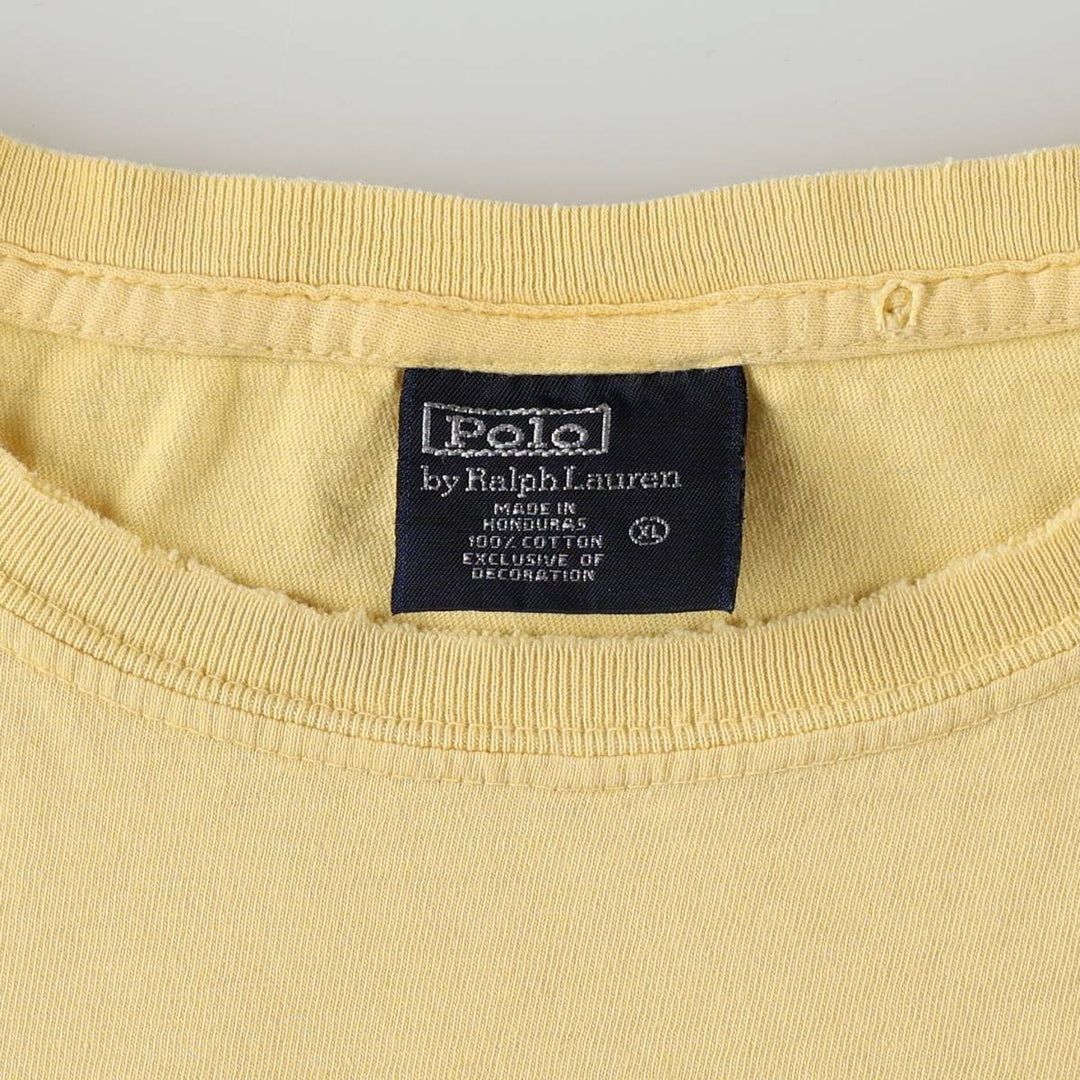 Ralph Lauren POLO by Ralph Lauren Short-Sleeve T-Shirt with One-Point Logo, Men's Size XL (approx.) cotton yellow type Vintage Second Hand