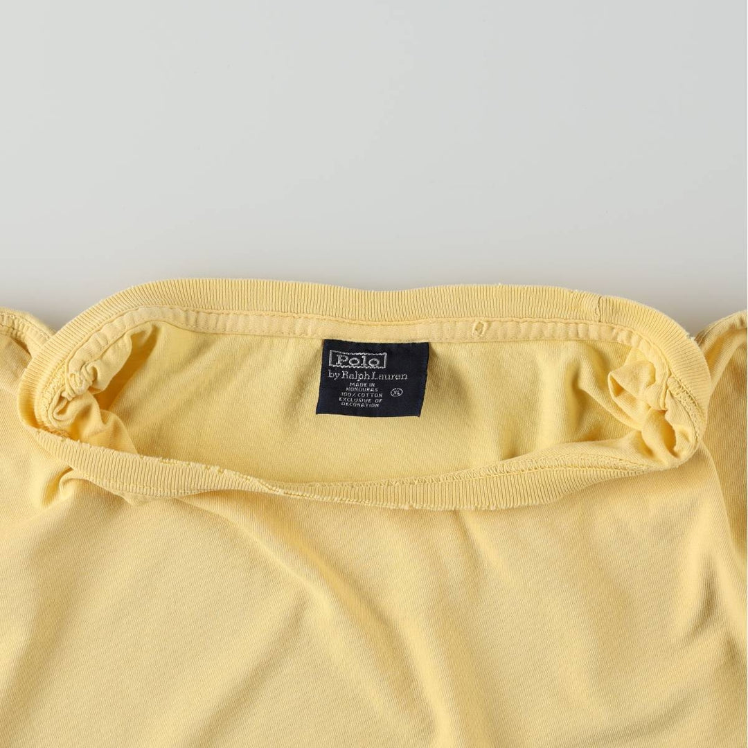 Ralph Lauren POLO by Ralph Lauren Short-Sleeve T-Shirt with One-Point Logo, Men's Size XL (approx.) cotton yellow type Vintage Second Hand