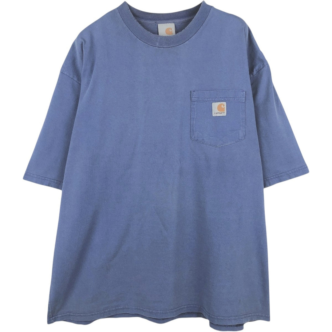 Carhartt Short Sleeve One Point Logo Pocket T-Shirt Men's L Size unclear blue type Vintage Second Hand