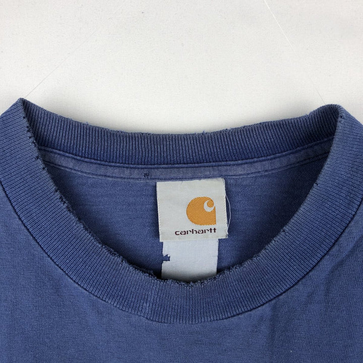 Carhartt Short Sleeve One Point Logo Pocket T-Shirt Men's L Size unclear blue type Vintage Second Hand