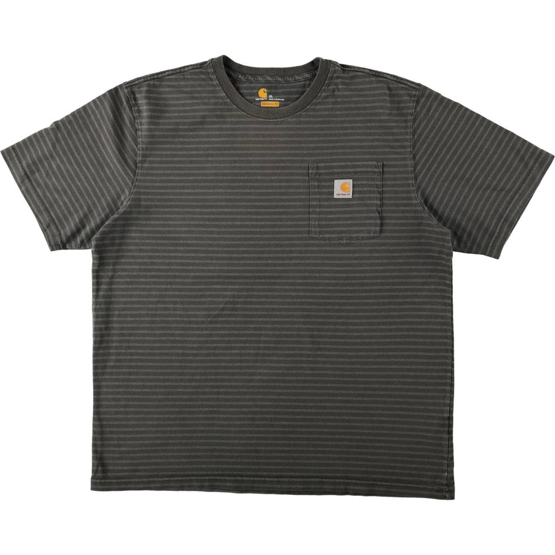 Carhartt ORIGINAL FIT short sleeve striped T-shirt, men's XL size cotton Khaki type Vintage Second Hand