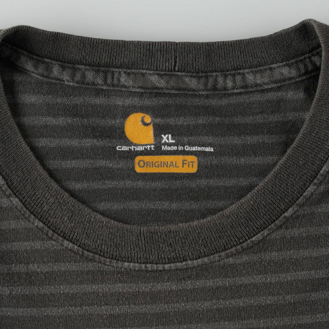 Carhartt ORIGINAL FIT short sleeve striped T-shirt, men's XL size cotton Khaki type Vintage Second Hand