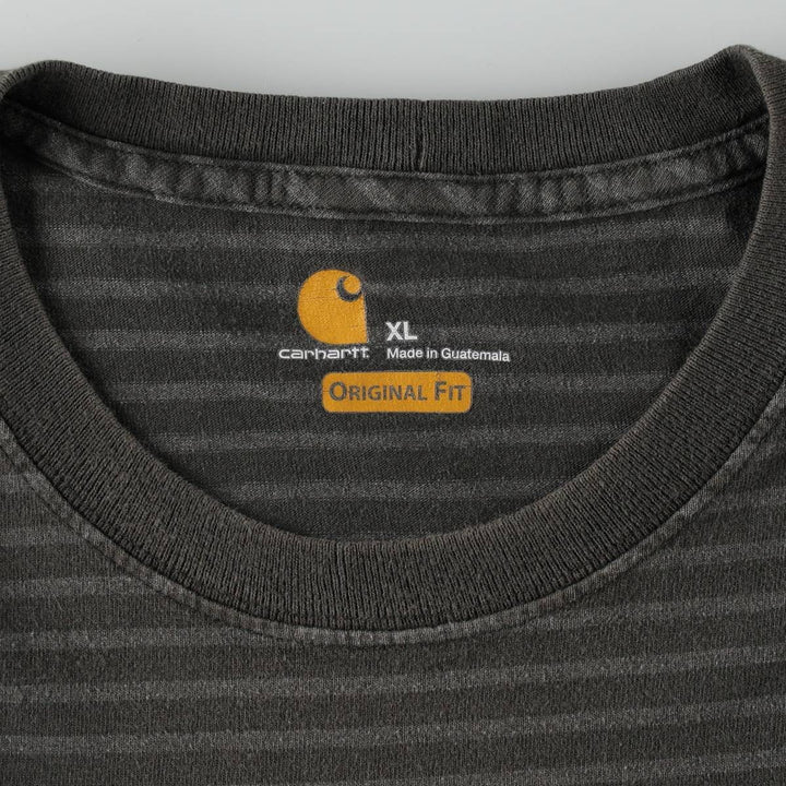 Carhartt ORIGINAL FIT short sleeve striped T-shirt, men's XL size cotton Khaki type Vintage Second Hand