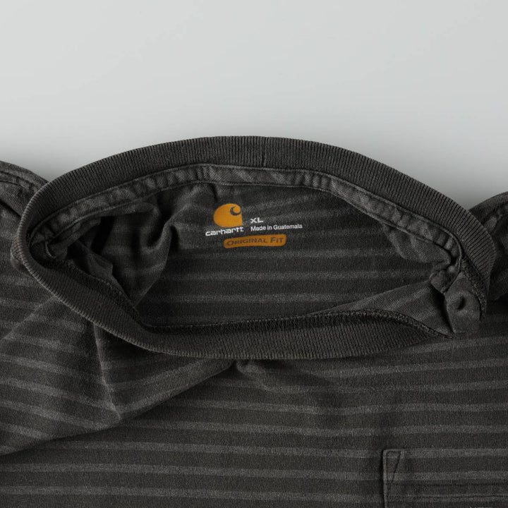 Carhartt ORIGINAL FIT short sleeve striped T-shirt, men's XL size cotton Khaki type Vintage Second Hand