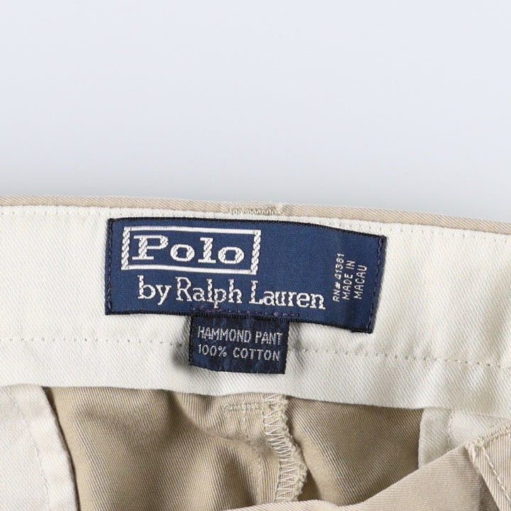 Ralph Lauren POLO by Ralph Lauren HAMMOND PANT, two-pleat chino pants, men's, w34 equivalent cotton Beige type Vintage Second Hand