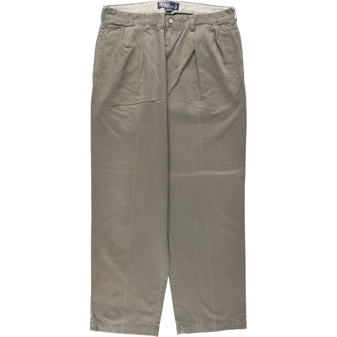Ralph Lauren POLO by Ralph Lauren ANDREW PANT, two-pleat chino pants, men's, W35 equivalent cotton Khaki type Vintage Second Hand