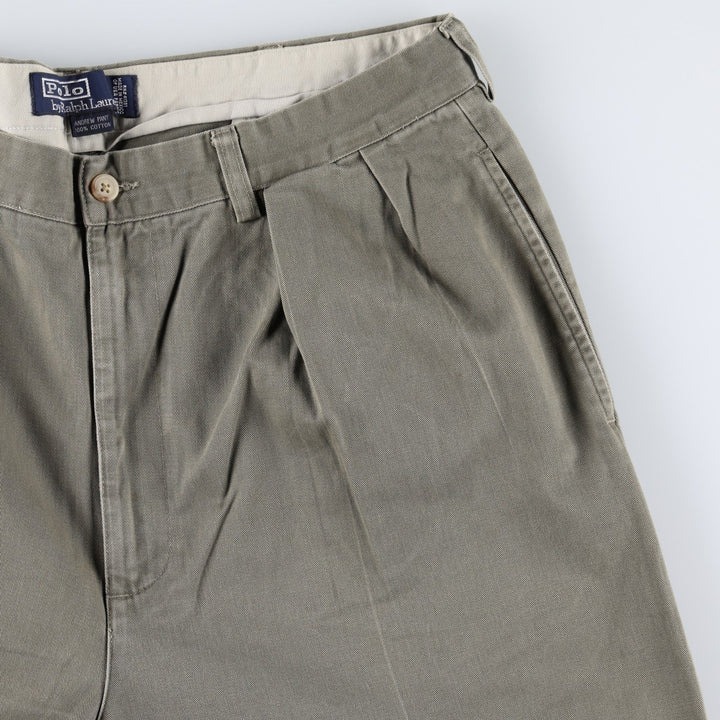Ralph Lauren POLO by Ralph Lauren ANDREW PANT, two-pleat chino pants, men's, W35 equivalent cotton Khaki type Vintage Second Hand