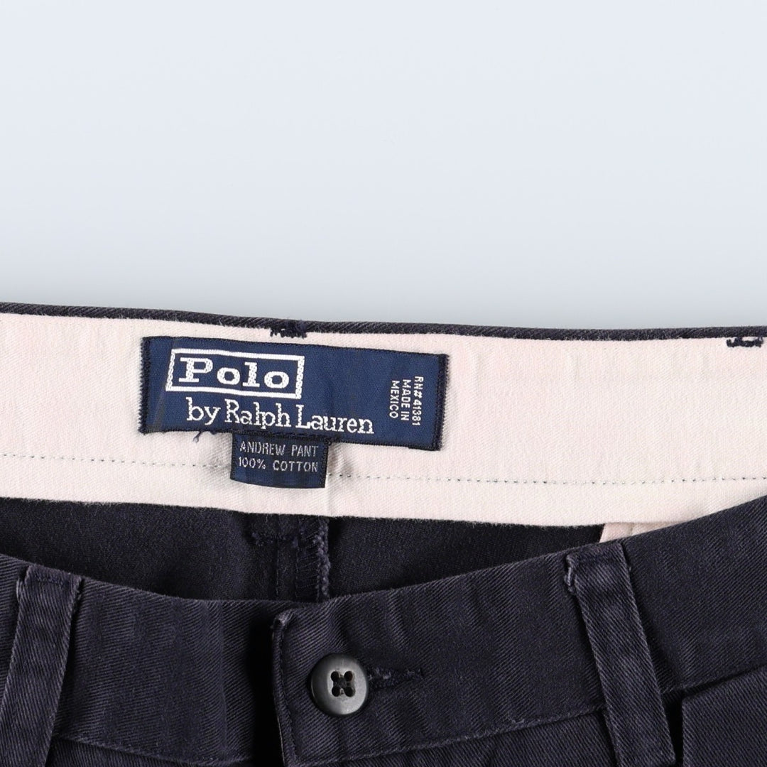 Ralph Lauren POLO by Ralph Lauren ANDREW PANT Two-pleat chino pants for men, equivalent to W34 cotton navy blue type Vintage Second Hand