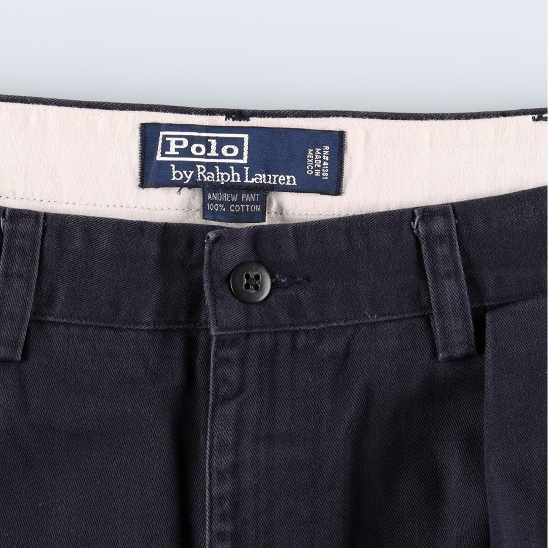 Ralph Lauren POLO by Ralph Lauren ANDREW PANT Two-pleat chino pants for men, equivalent to W34 cotton navy blue type Vintage Second Hand