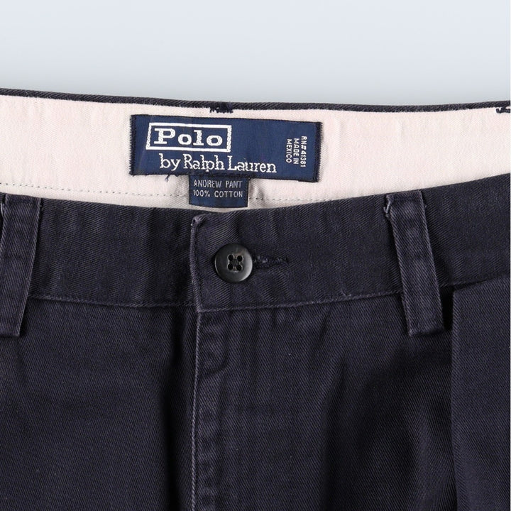 Ralph Lauren POLO by Ralph Lauren ANDREW PANT Two-pleat chino pants for men, equivalent to W34 cotton navy blue type Vintage Second Hand