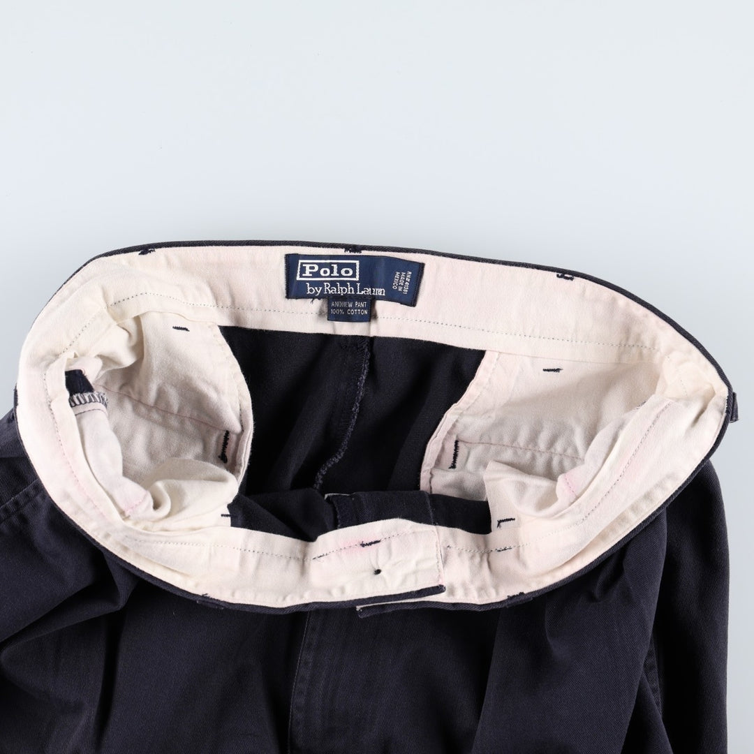 Ralph Lauren POLO by Ralph Lauren ANDREW PANT Two-pleat chino pants for men, equivalent to W34 cotton navy blue type Vintage Second Hand