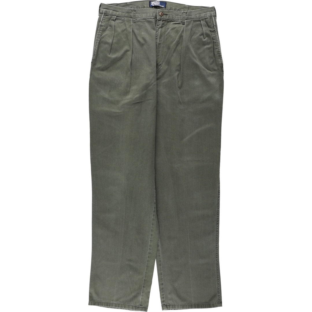 Ralph Lauren POLO by Ralph Lauren Two-Pleat Chino Pants, Men's Size W34 (approx.) cotton Khaki type Vintage Second Hand