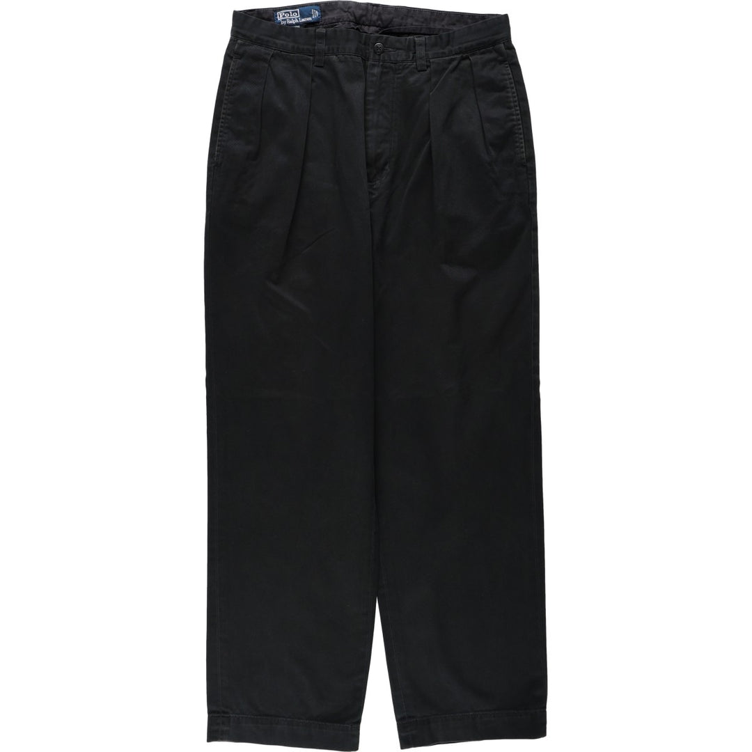 Ralph Lauren POLO by Ralph Lauren ANDREW PANT, two-pleat chino pants, men's, W32 equivalent cotton black type Vintage Second Hand