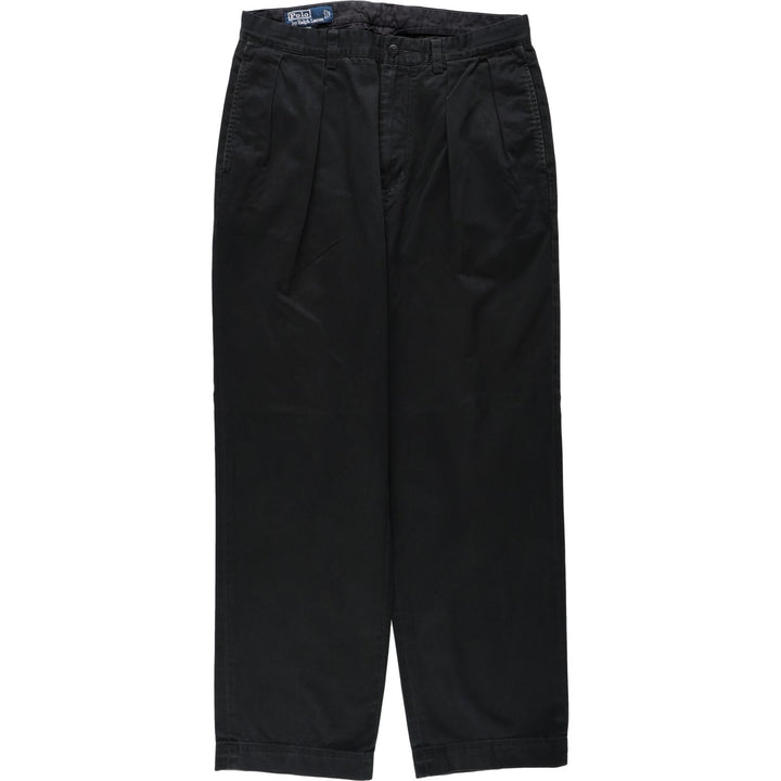 Ralph Lauren POLO by Ralph Lauren ANDREW PANT, two-pleat chino pants, men's, W32 equivalent cotton black type Vintage Second Hand