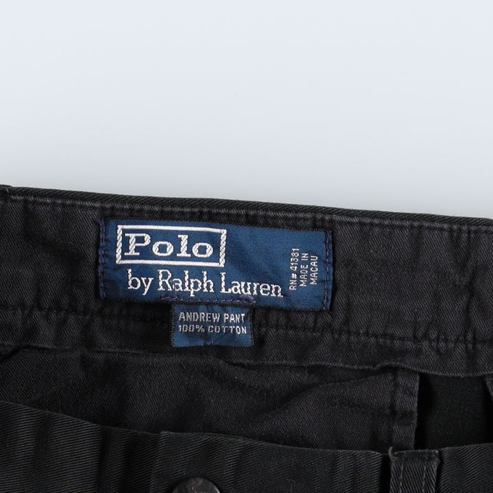 Ralph Lauren POLO by Ralph Lauren ANDREW PANT, two-pleat chino pants, men's, W32 equivalent cotton black type Vintage Second Hand