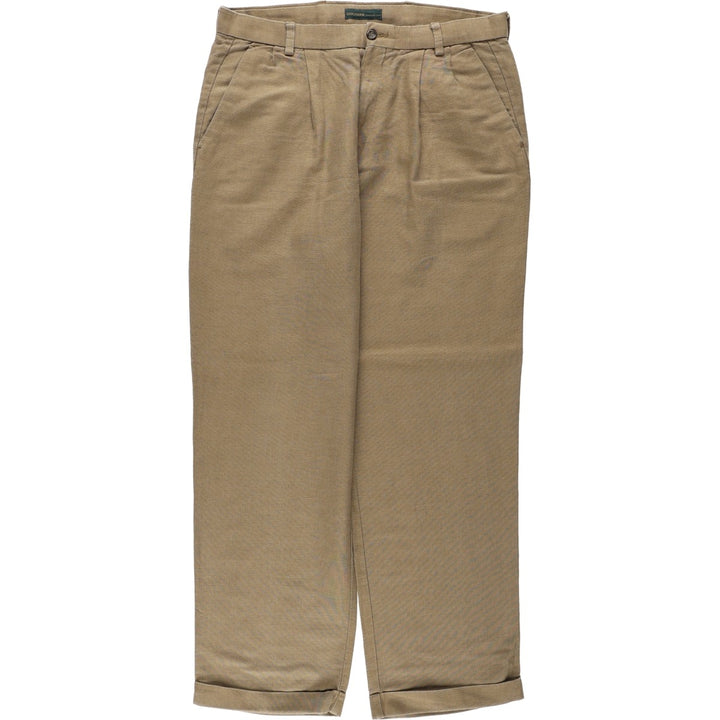 Dockers Premium Three-Pleat Linen Trousers, Men's Size W35 (approx.) linen Khaki type brown Vintage Second Hand