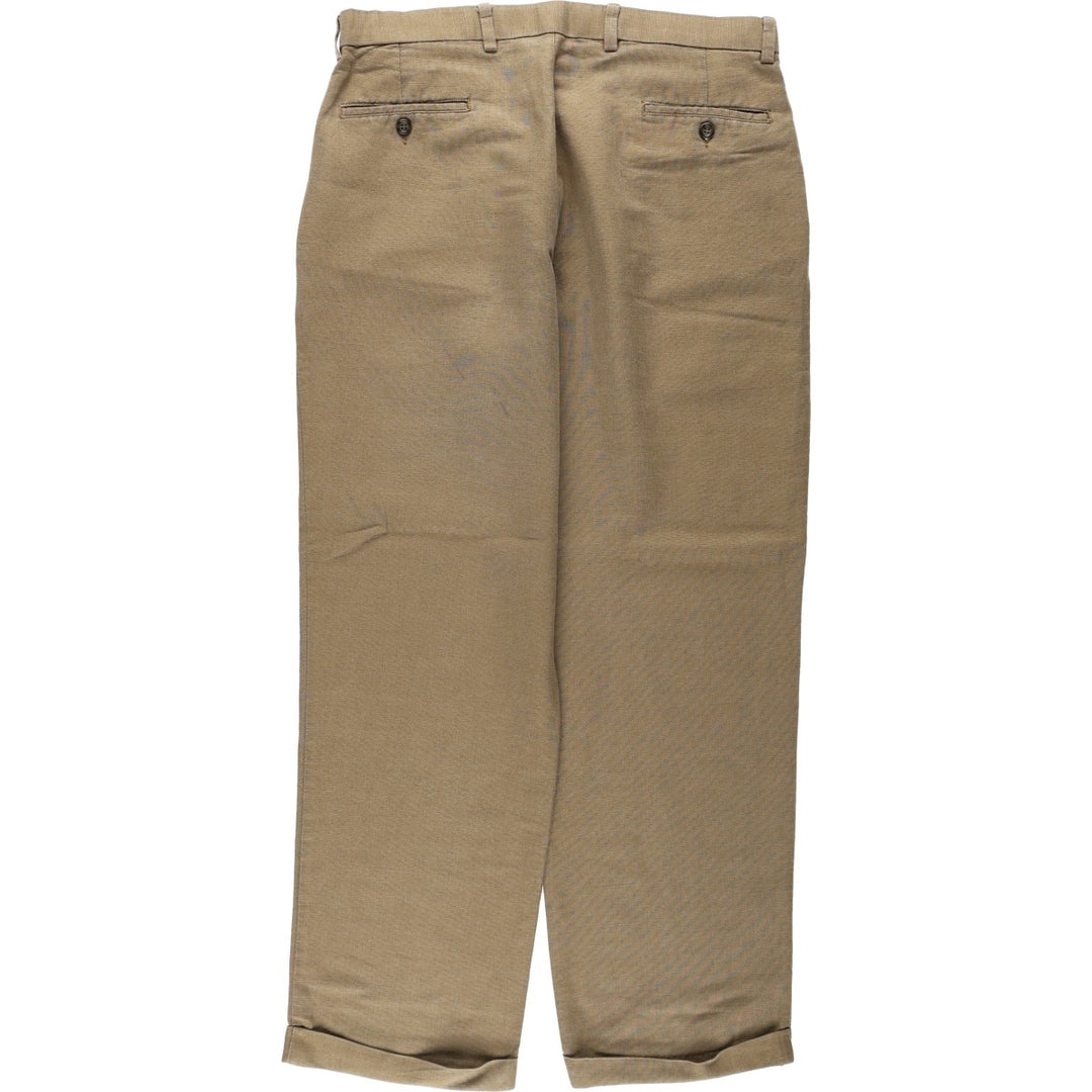 Dockers Premium Three-Pleat Linen Trousers, Men's Size W35 (approx.) linen Khaki type brown Vintage Second Hand