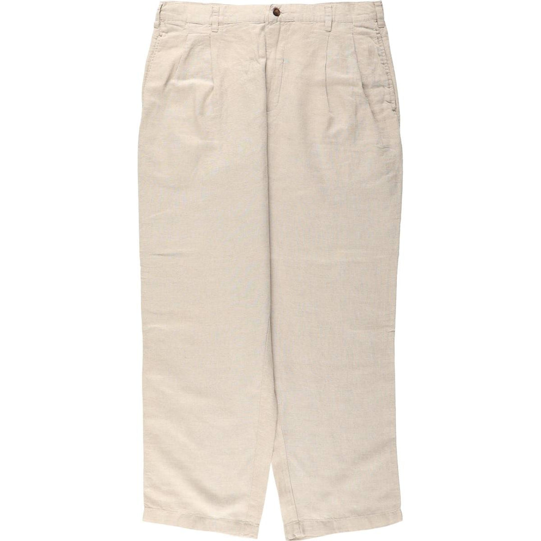 Ralph Lauren CHAPS Two-Pleat Cotton x Linen Pants, Men's Size W37 (approx.) linen unbleached Vintage Second Hand