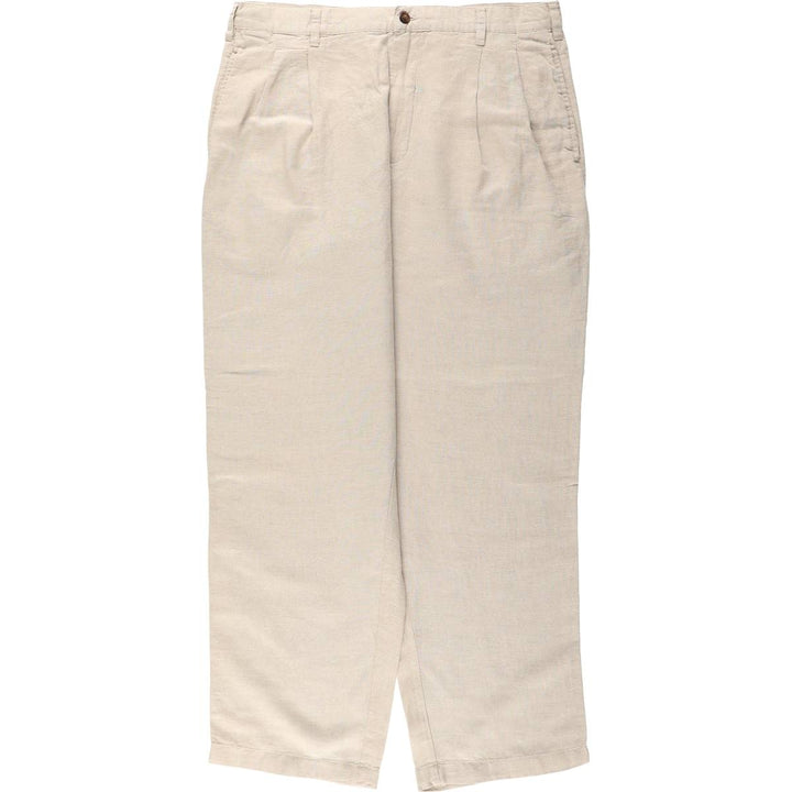 Ralph Lauren CHAPS Two-Pleat Cotton x Linen Pants, Men's Size W37 (approx.) linen unbleached Vintage Second Hand