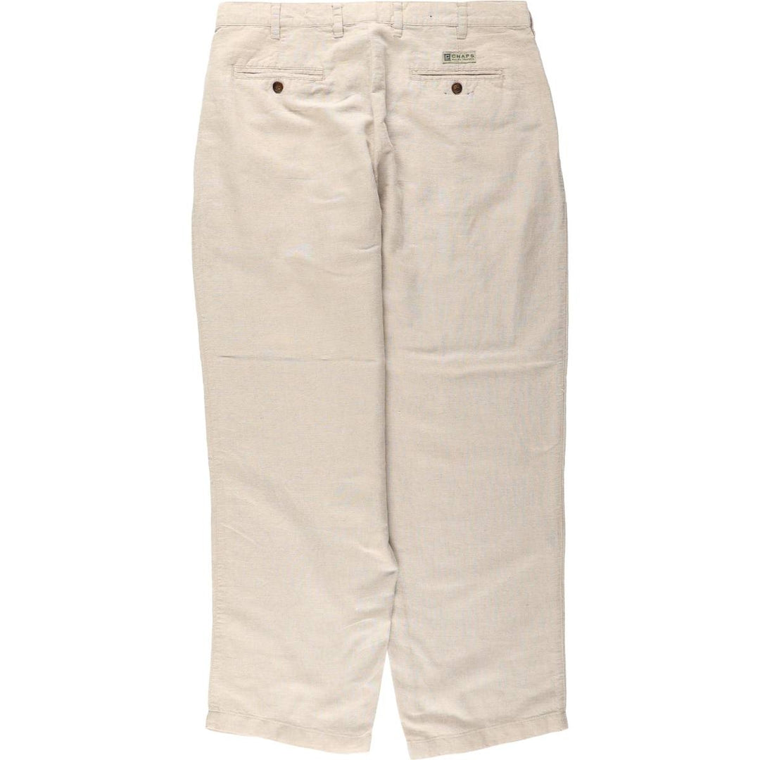 Ralph Lauren CHAPS Two-Pleat Cotton x Linen Pants, Men's Size W37 (approx.) linen unbleached Vintage Second Hand
