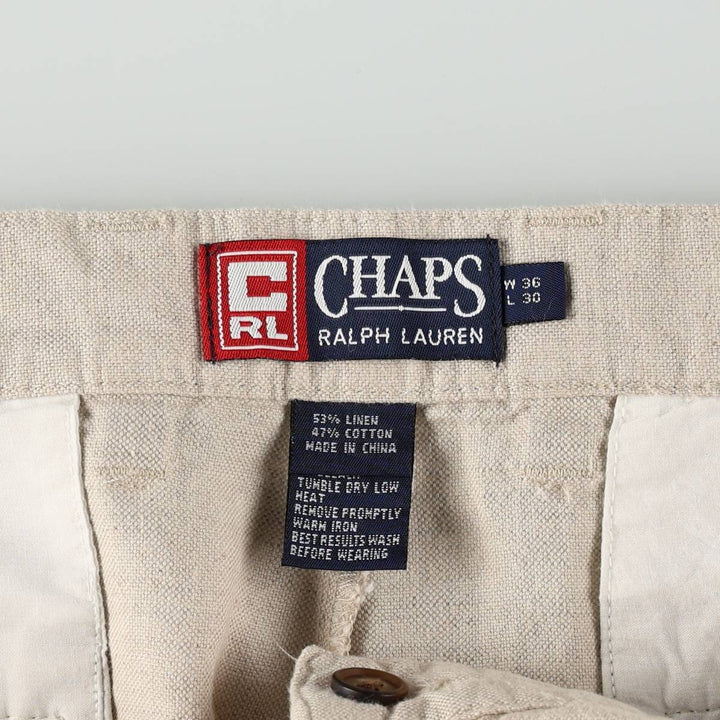 Ralph Lauren CHAPS Two-Pleat Cotton x Linen Pants, Men's Size W37 (approx.) linen unbleached Vintage Second Hand