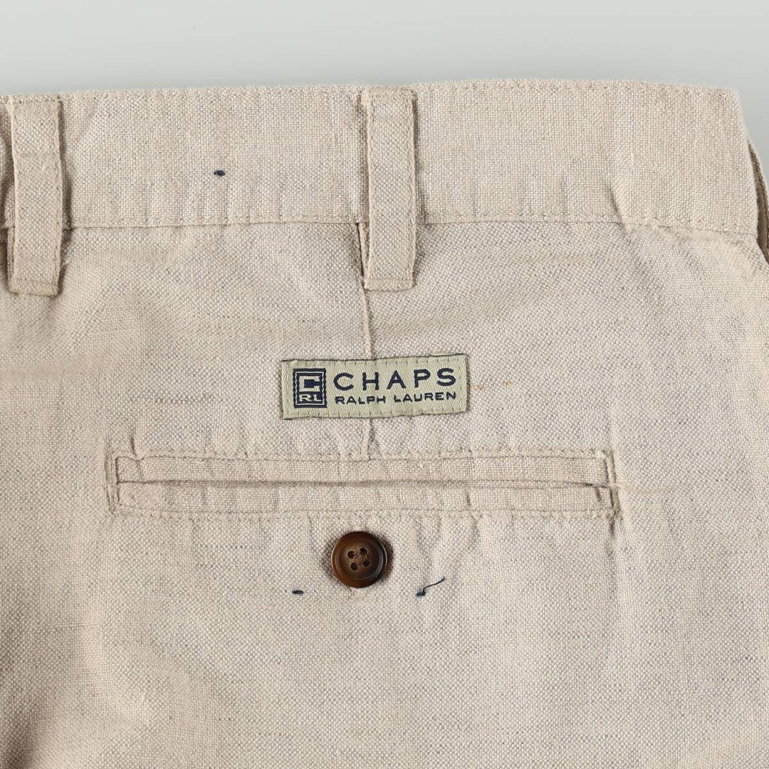 Ralph Lauren CHAPS Two-Pleat Cotton x Linen Pants, Men's Size W37 (approx.) linen unbleached Vintage Second Hand