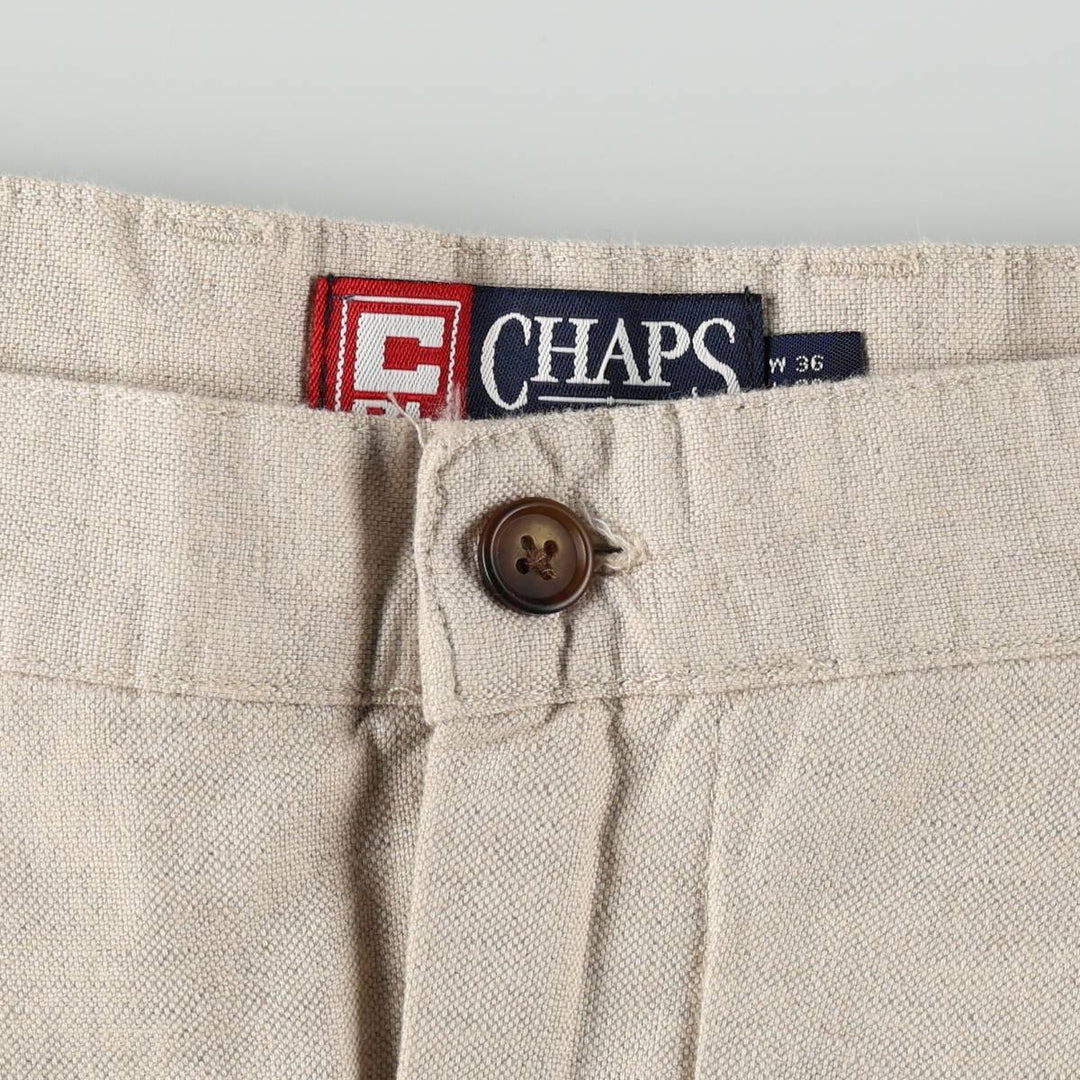 Ralph Lauren CHAPS Two-Pleat Cotton x Linen Pants, Men's Size W37 (approx.) linen unbleached Vintage Second Hand