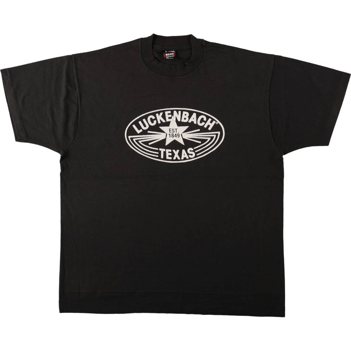 90'S Fruit of the Loom Luckenbach Texas Advertising T-Shirt, Made in USA, Men's XL equivalent, Short Sleeve, Vintage cotton black type Vintage Second Hand