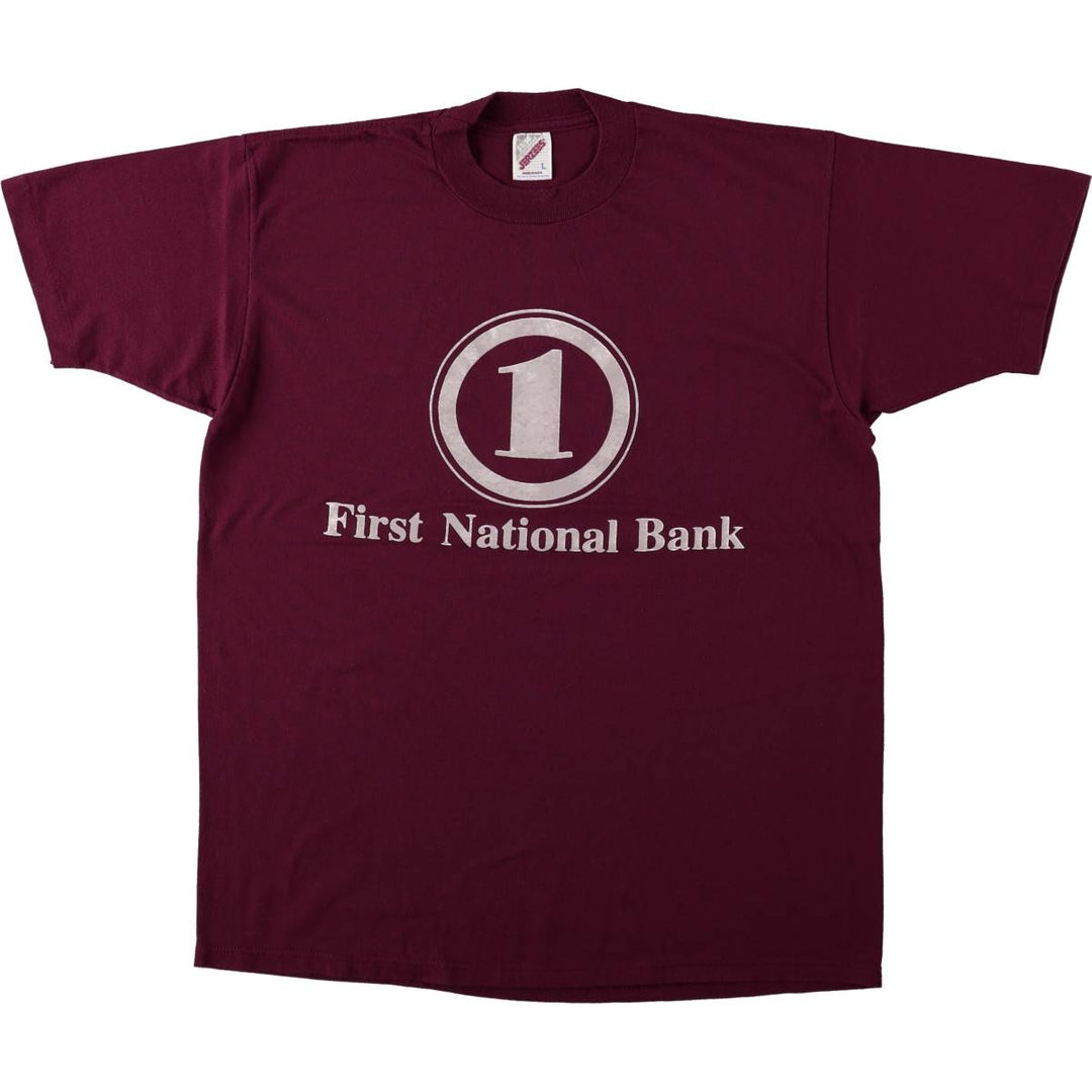 JERSEY'S First National Bank Alaska Advertising T-Shirt, Made in USA, Men's Size L (approx.), Short Sleeve, Vintage cotton wine-red Vintage Second Hand