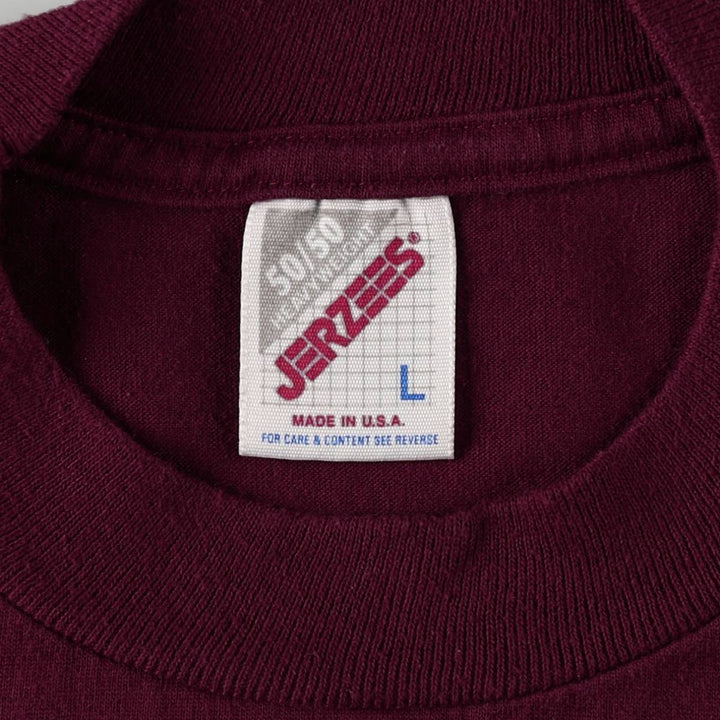 JERSEY'S First National Bank Alaska Advertising T-Shirt, Made in USA, Men's Size L (approx.), Short Sleeve, Vintage cotton wine-red Vintage Second Hand