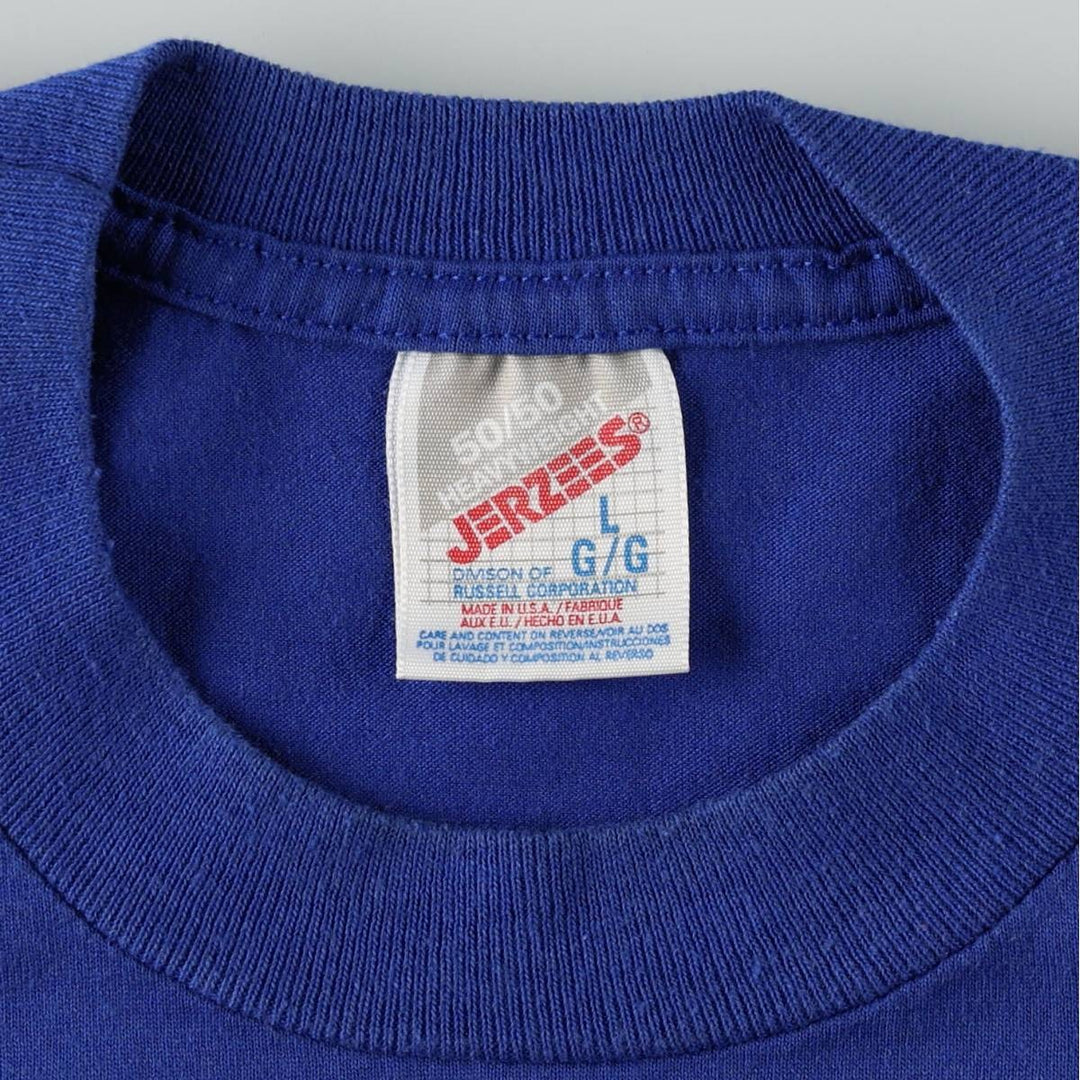 Vintage 80s-90'S Jerzees printed T-shirt, Made in USA, Men's Size L cotton blue type Vintage Second Hand