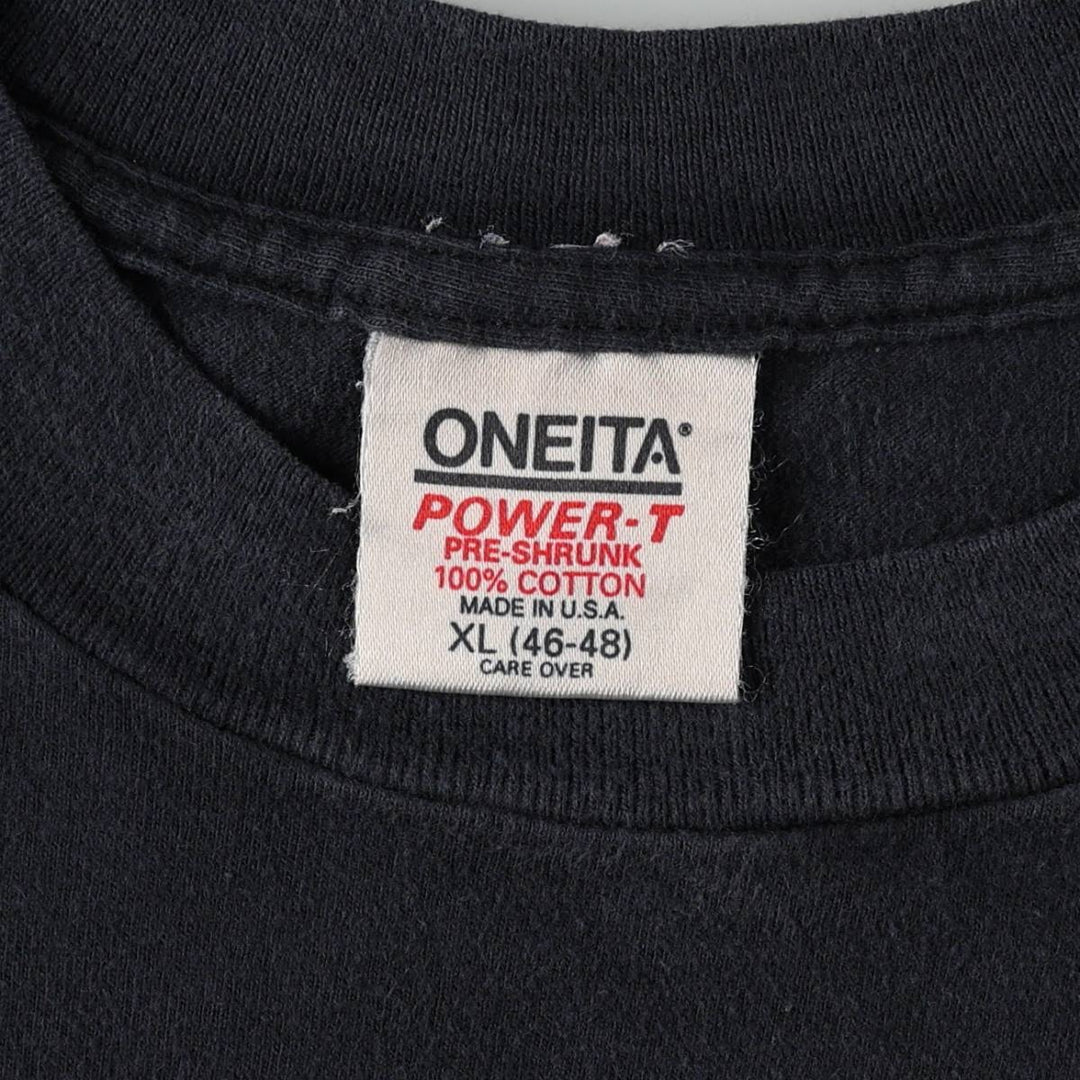 80'S ONEITA parody print T-shirt, Made in USA, Men's XL equivalent, Vintage cotton navy blue type Vintage Second Hand