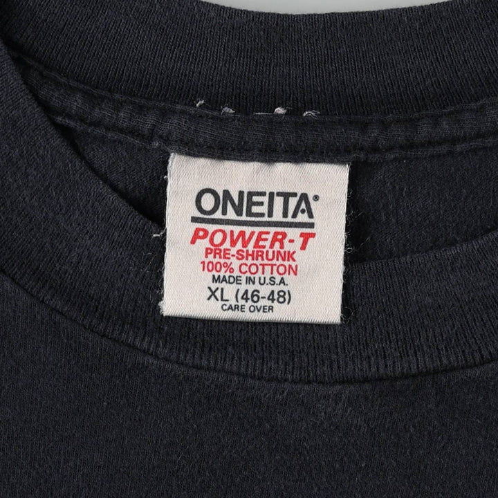 80'S ONEITA parody print T-shirt, Made in USA, Men's XL equivalent, Vintage cotton navy blue type Vintage Second Hand