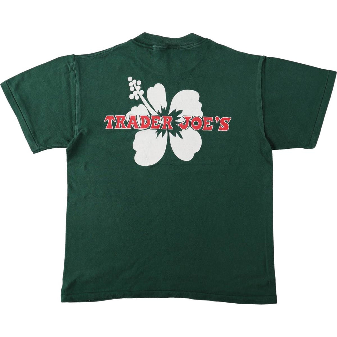 90'S ONEITA Trader Joe's Hibiscus Pattern Advertising T-Shirt, Made in USA, Men's Size M (Equivalent), Vintage cotton Green type dark green Vintage Second Hand