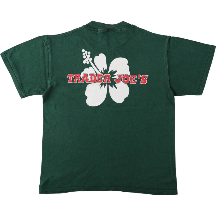 90'S ONEITA Trader Joe's Hibiscus Pattern Advertising T-Shirt, Made in USA, Men's Size M (Equivalent), Vintage cotton Green type dark green Vintage Second Hand