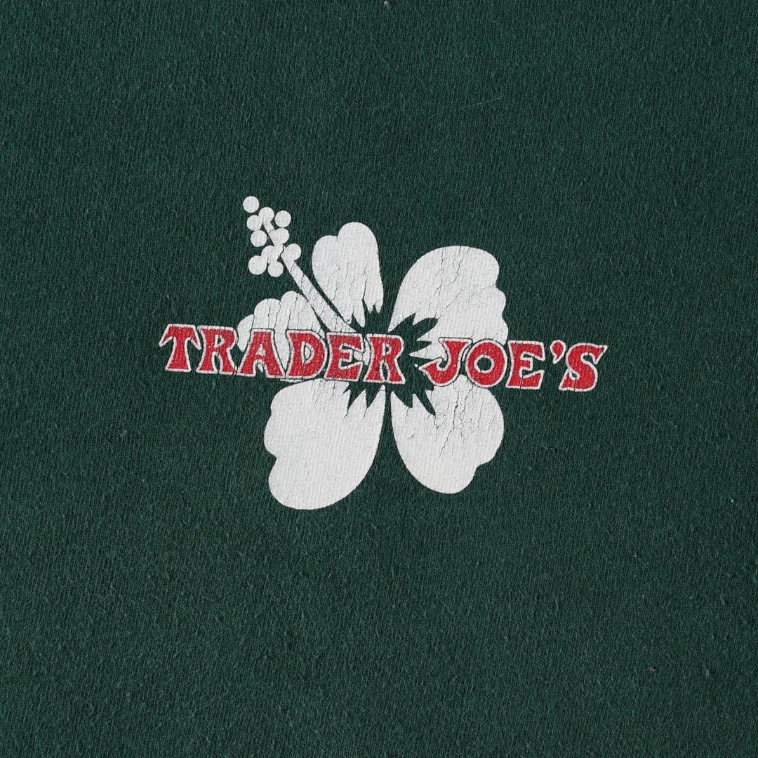 90'S ONEITA Trader Joe's Hibiscus Pattern Advertising T-Shirt, Made in USA, Men's Size M (Equivalent), Vintage cotton Green type dark green Vintage Second Hand