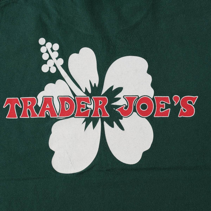 90'S ONEITA Trader Joe's Hibiscus Pattern Advertising T-Shirt, Made in USA, Men's Size M (Equivalent), Vintage cotton Green type dark green Vintage Second Hand